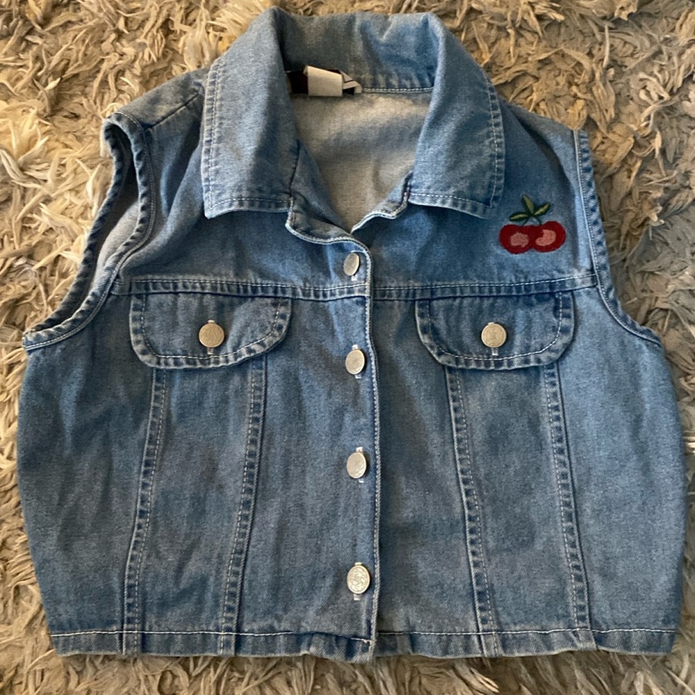 Jean Vest with Cherry Embroidery